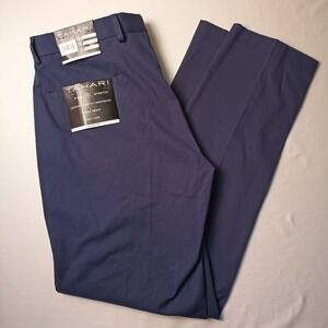 NWT Mens Tahari Flat Front Pants Size 34x32 Slim Fit Navy Blue Easy Care Stretch
